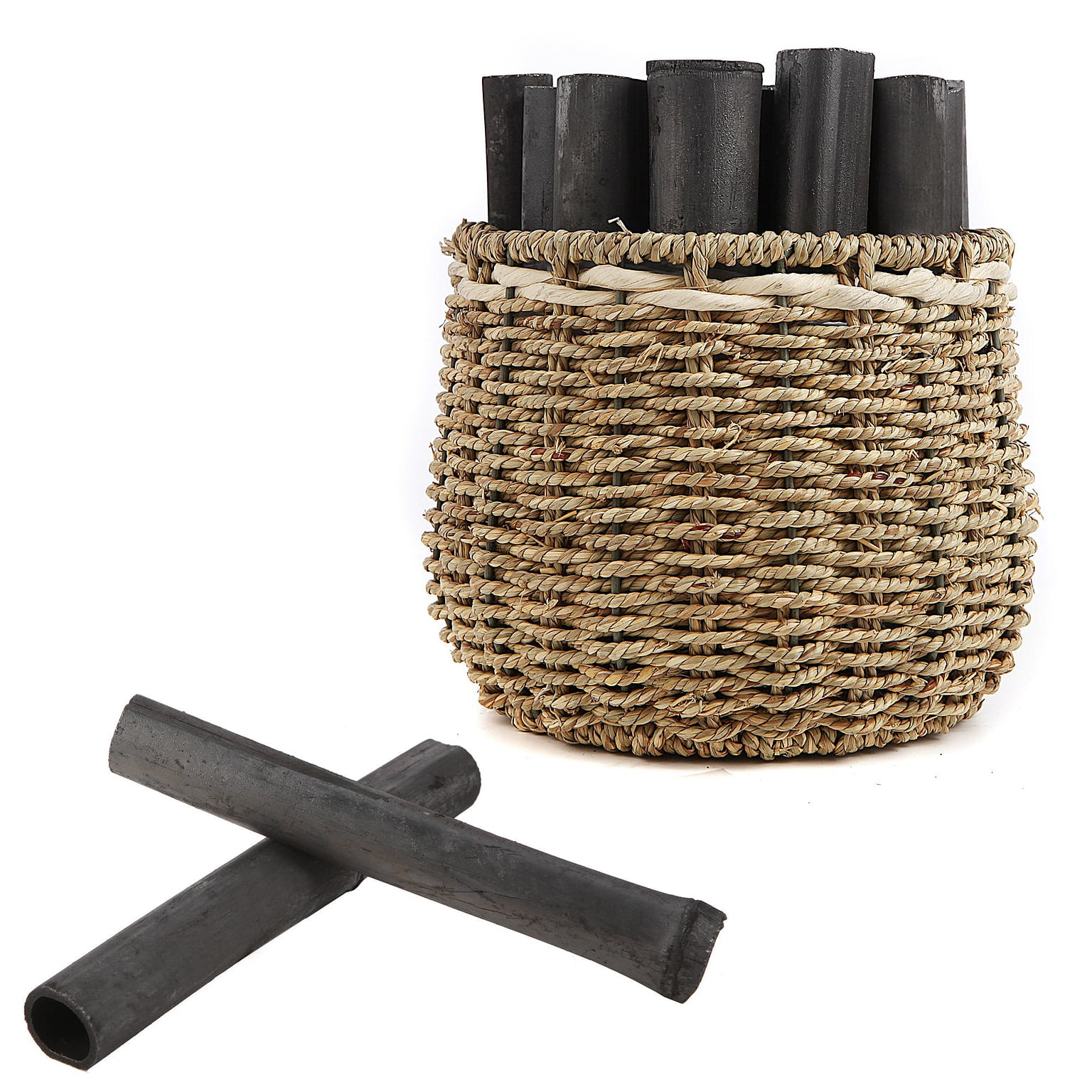 Bamboo Charcoal Strips with Straw Woven Basket 1 κ°