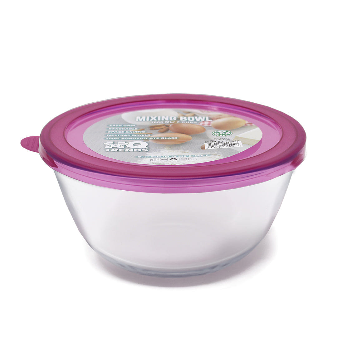 HQ Glass Mixing Bowls / Storage Bowl with PP Purple Lid Heat-Resistant Airtight 54oz Round Baking Dish for Cooking Kitchen Storage Refrigerator Boxes Bakeware for Kitchens 1.6 L 1 each