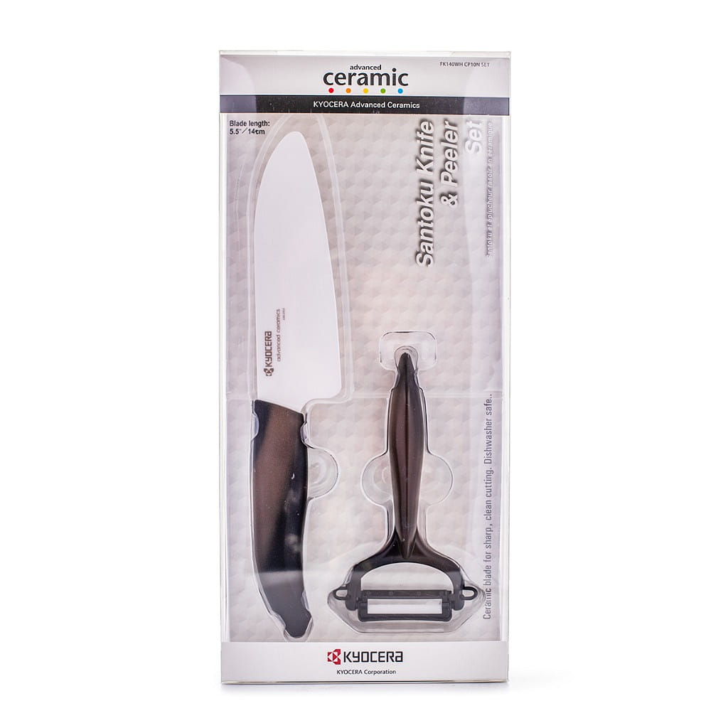 Bộ Dụng Cụ Làm Bếp Kyocera Gồm 1 Dao Santoku Bằng Gốm 5.5" & 1 Dao Bào, Màu Đen 1 phần