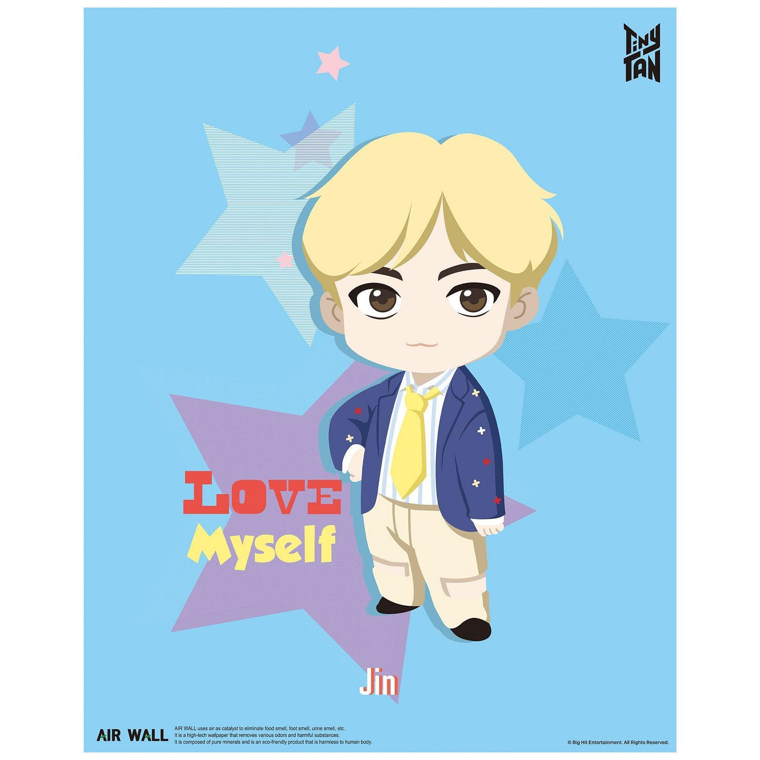 韓国【ライセンス認証】TINY TAN BTS 防弾少年団 Jin ホルムアルデヒド消臭 ポスター ポスター 壁紙 1 カウント