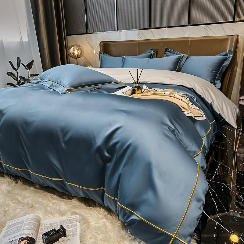 Pure Cotton Sheet & Quilt Cover Four-Piece Set Blue Twin Size 2500 g
