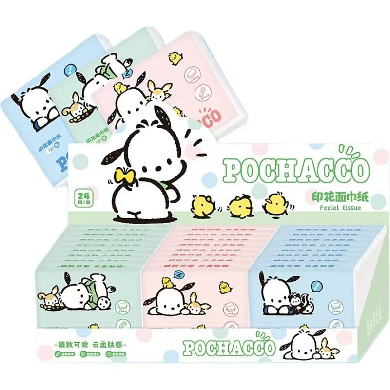 Sanrio Printed Tissue Portable- Pachacco -1 Box Contains 24 Packs 1 케이스