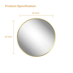 32 英寸宽 x 32 英寸高小号圆形钢框经典壁挂浴室梳妆镜金色 1 个