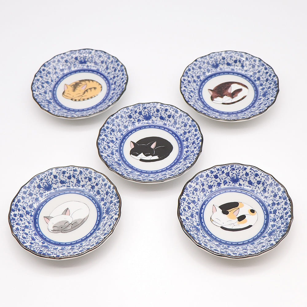 Kutani Ware Handmade Serving Plate 5set (Sleeping Cat, 4.72" x 4.72") Made in JP 5 개