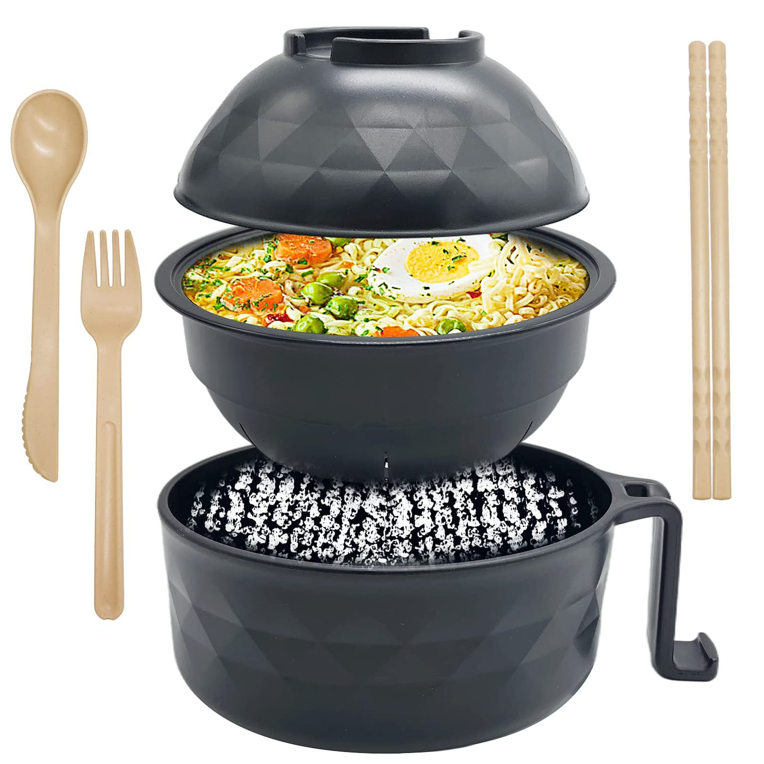 33oz Microwave Ramen Cooker,Ramen Bowl Set,Instant Noodles Bowl with Chopsticks 1 ส่วน
