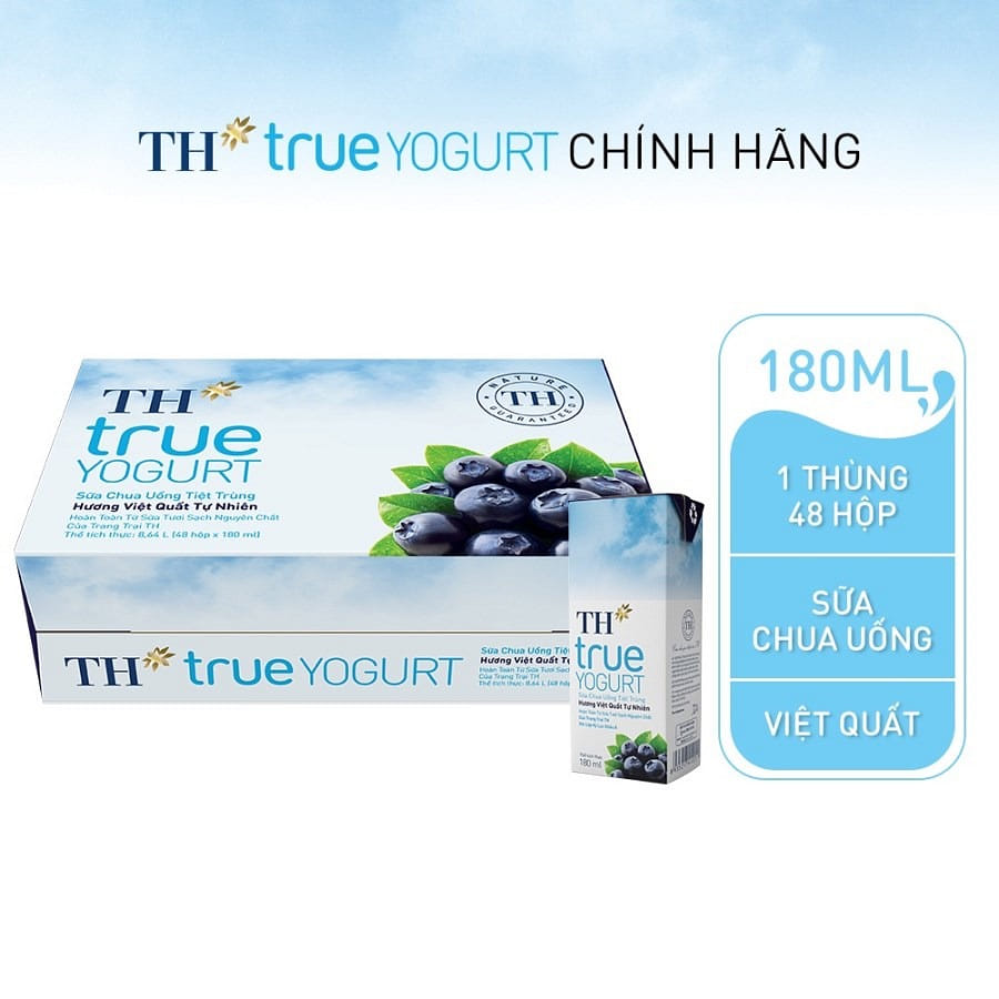 Sữa Chua Uống TH True Yogurt Milk Hương Việt Quất  180ml X 24 HỘP EXP: 08-02-25 180 ml