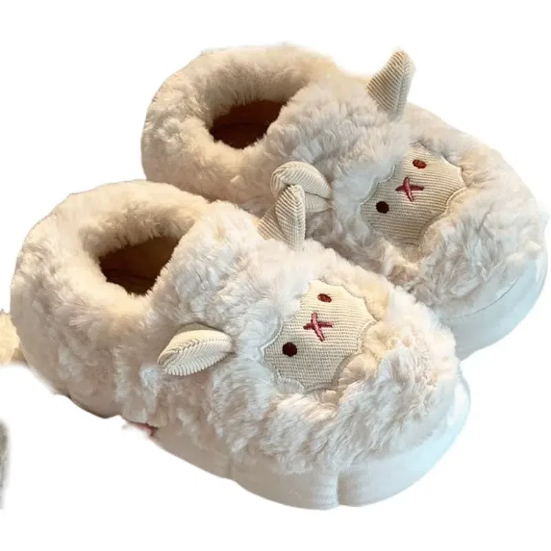 Cute Sheep Autumn And Winter Cotton Slippers - With Upper White 36-37 1 Pairs 1 개