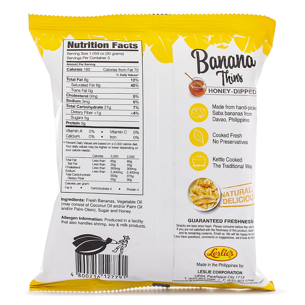 Lesli's Honey Dipped Banana Thins 100 g