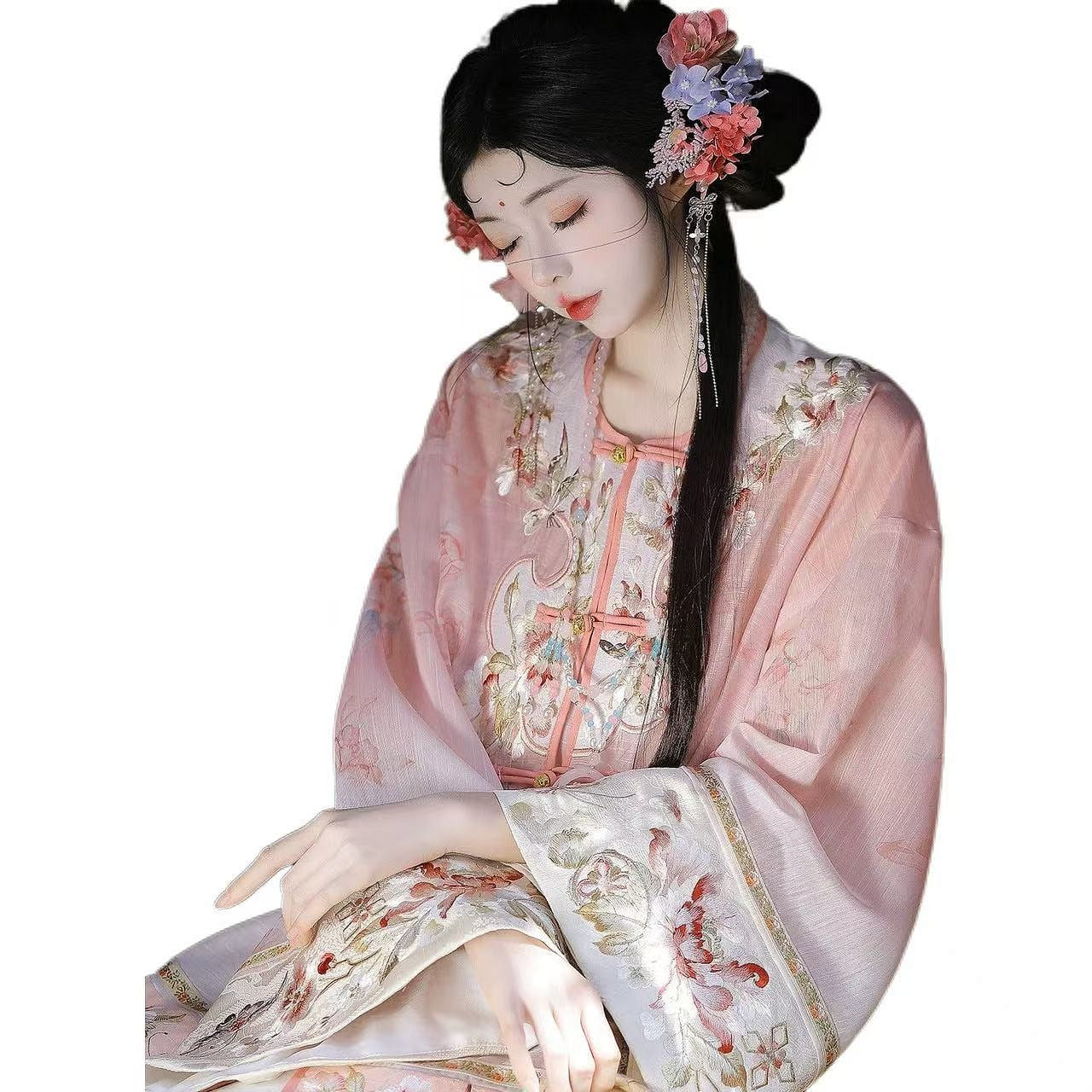 重工刺绣新中式国风汉服 女印花 渐变-粉色 S码 1 份