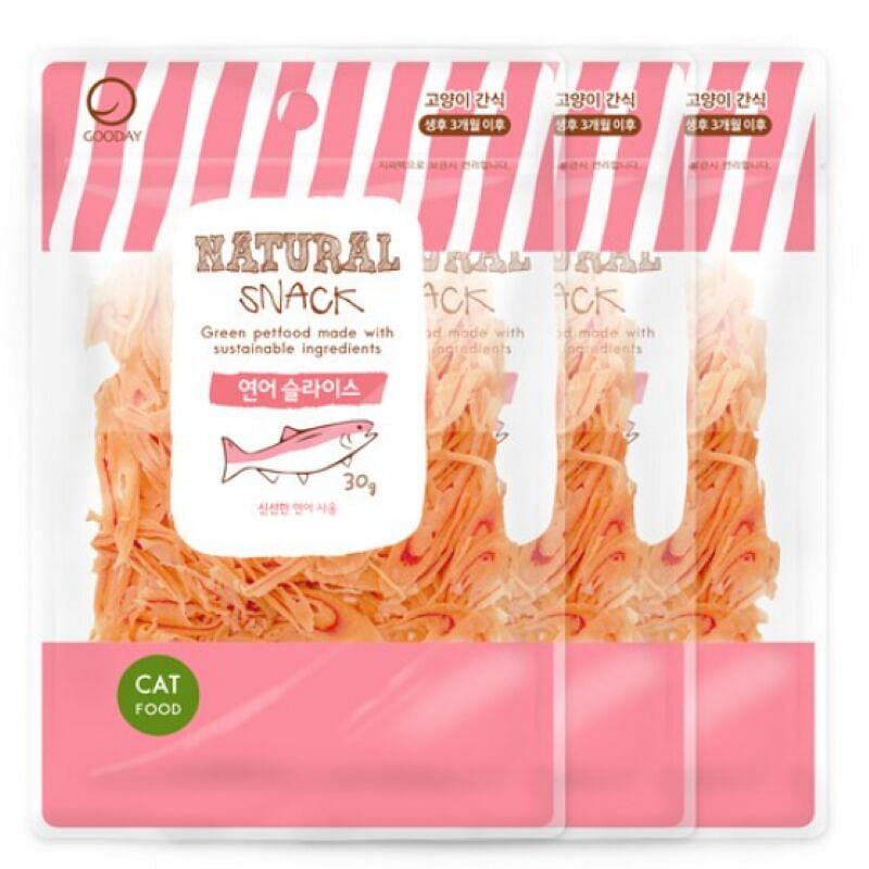 [한국 직배송] 굿데이 네츄럴 스낵 고양이 간식 연어슬라이스, 30g * 3개 90 그램