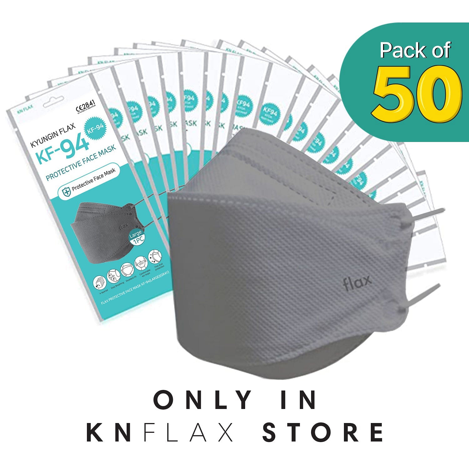 [50PCS] KN Flax KF94 Gray Mask Made in Korea | FDA Regd. 50 개