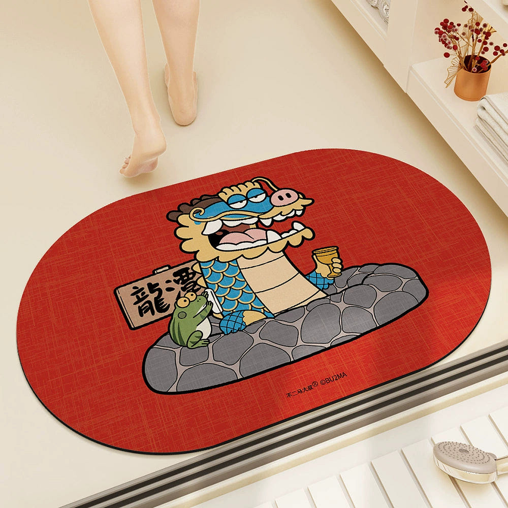 Fat dragon New Year velvet mat door non-slip mat 50*80cm/wine glass dragon red 1 each