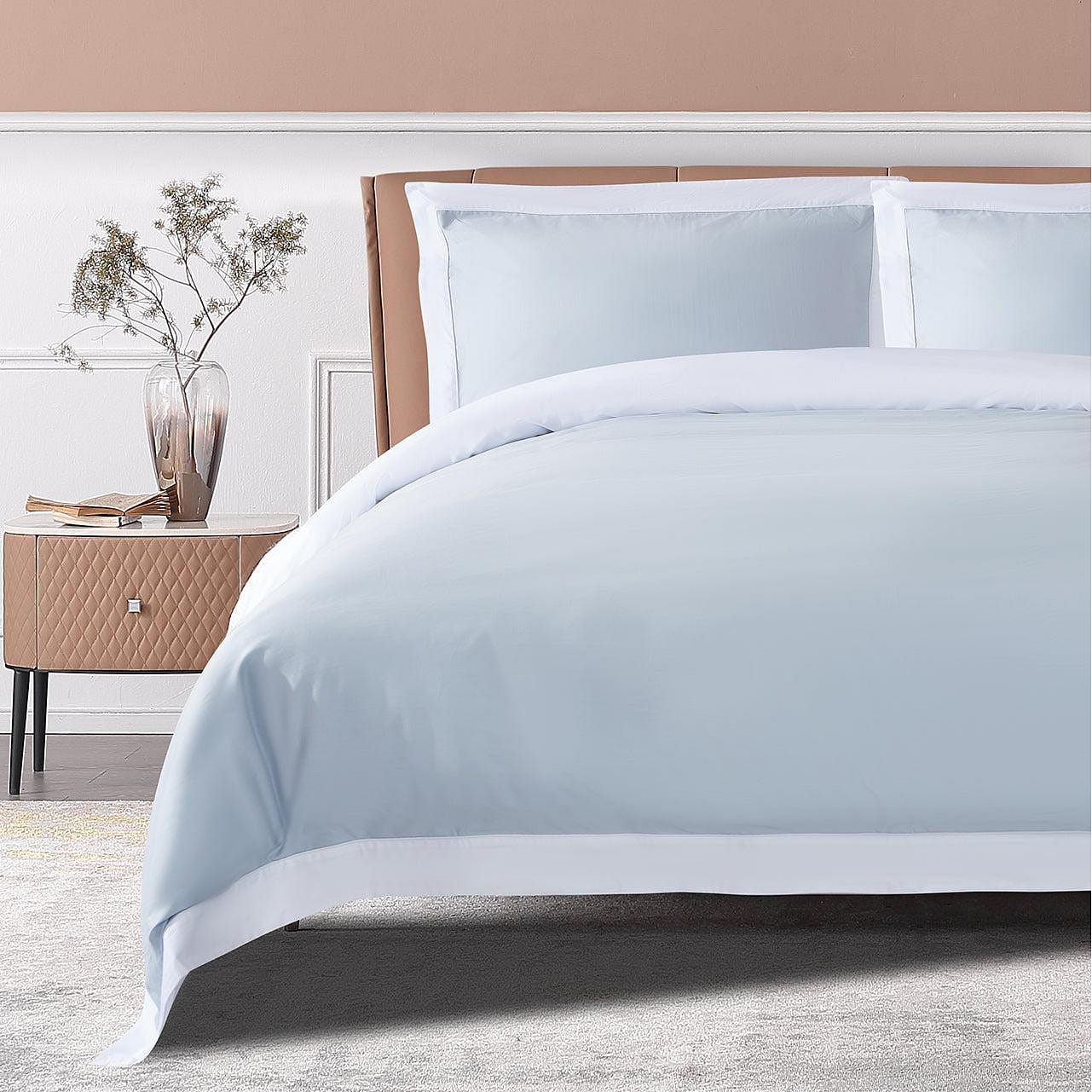 Long-staple Cotton Duvet Cover Set, 3-piece, Misty Blue + White, King Size 0 파운드