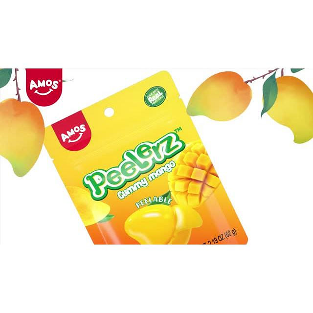 Amos Peelable Gummy Candy Mango 4D Gummies Peely Fruity Filled Candy 2.19 OZ 2.19 oz