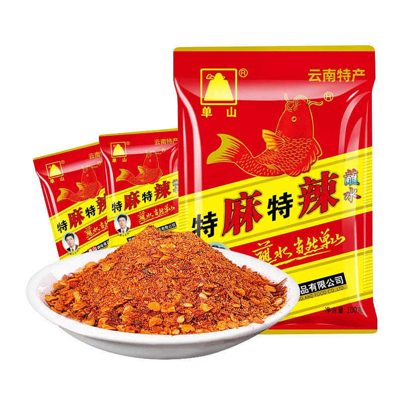 "Contains 10 small bags" Shan Shan Te Ma Te Spicy Dip in Water Thick Chili Noodl 100 g