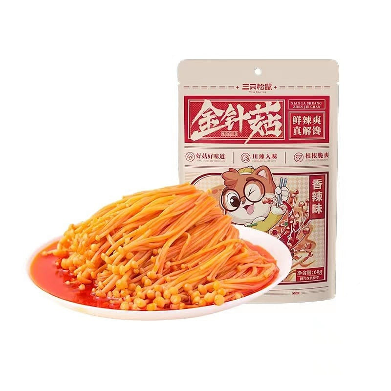 Three Squirrels, Golden Needle Mushroom, Spicy Flavor 60g * 2 Bags 120 그램