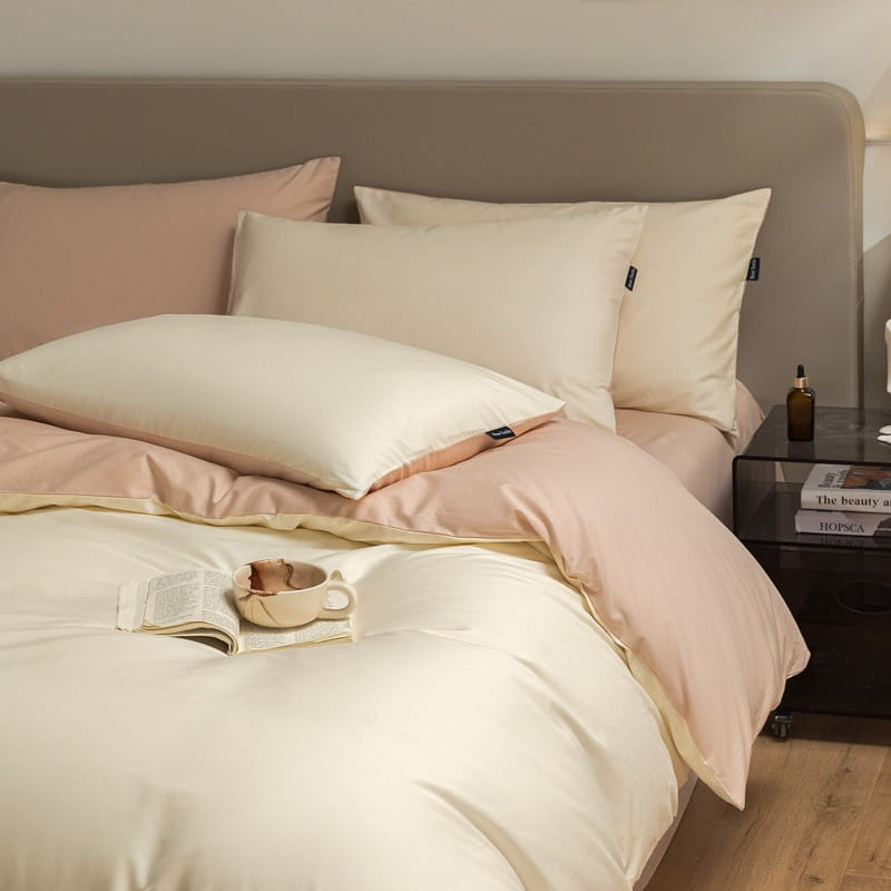 Bedding Set Queen Size Flat Sheetx1 Duvet Coverx1 Pillow Casex2 White+PeachPink 1 개