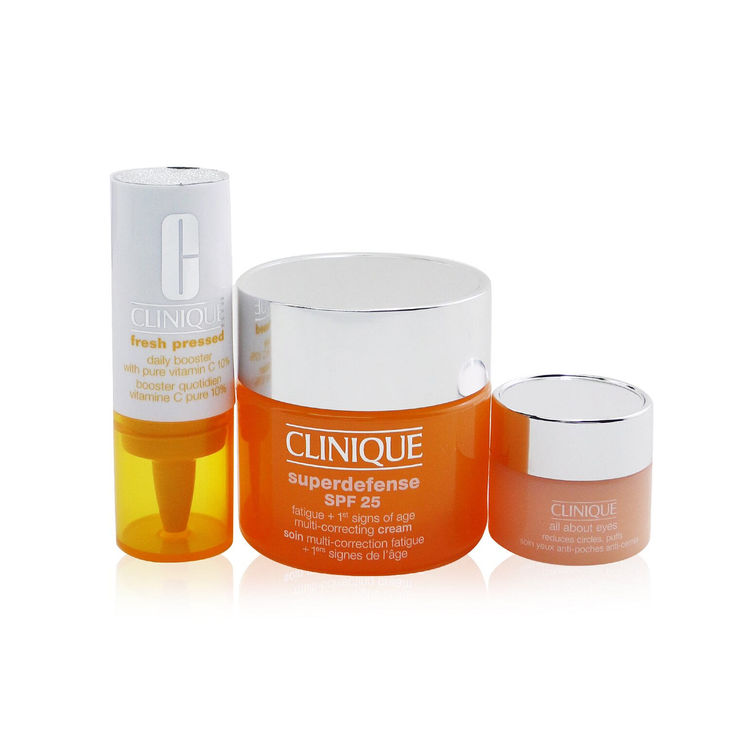 Clinique Derm Pro Solutions (For Tired Skin): Superdefense SPF 25 50ml+ Fresh Pressed Daily Booster 8.5ml+ All About Eye 5ml 3pcs 3 ส่วน