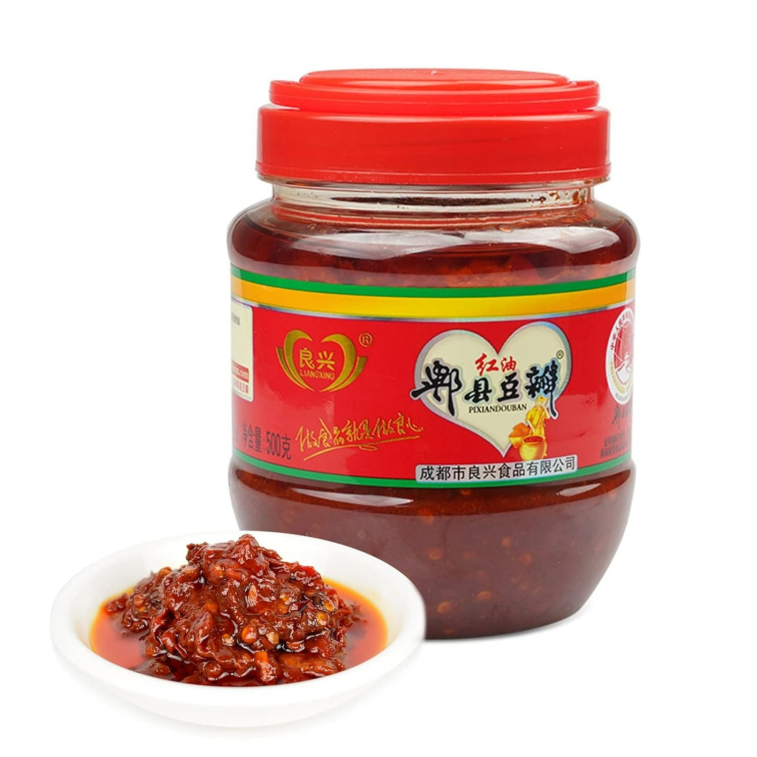 四川郫县红油豆瓣酱，大瓶500克装, 红辣椒油辣味豆瓣酱，川菜灵魂，川渝湘菜调味酱，天然蚕豆 自然发酵 回味无穷，美国仓库发货，包邮到家 1 份