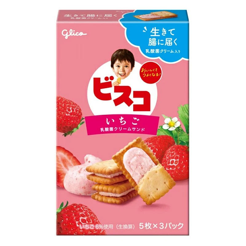 Glico Strawberry Cookie Cream Sandwich 15 pieces 1 ส่วน