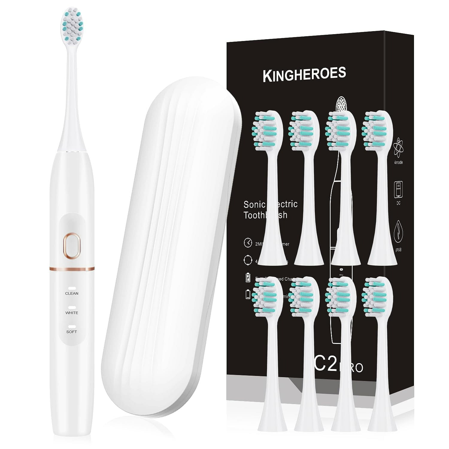 Electric Toothbrush Set with 8 Brush Heads & Case 1 each