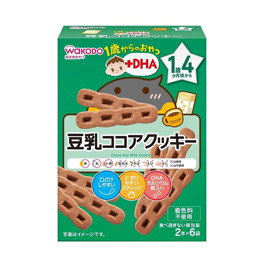 WAKODO DHA Soy Milk Cocoa Cookies 2 pcsx6 bags 1 ส่วน