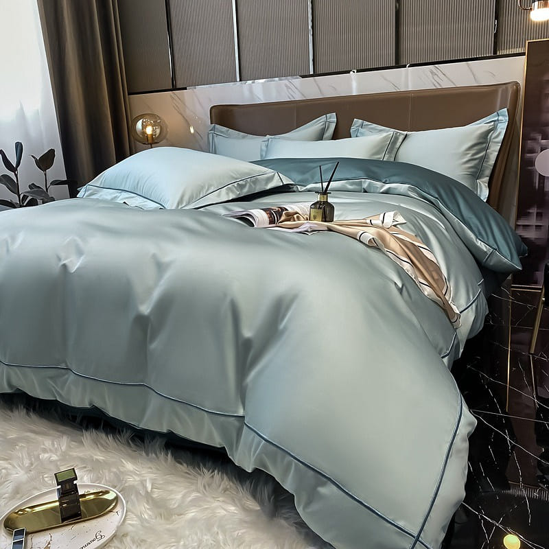 Pure Cotton Sheet & Quilt Cover Four-Piece Set Cyan Twin Size 2500 g
