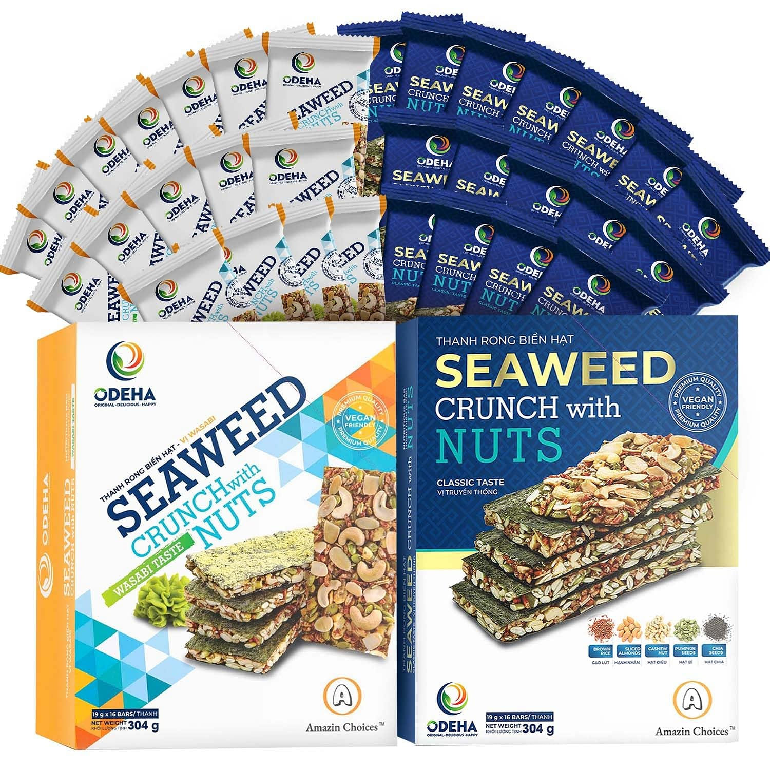 Seaweed Crunch With Nuts Classic and Wasabi -32 ct 2 box