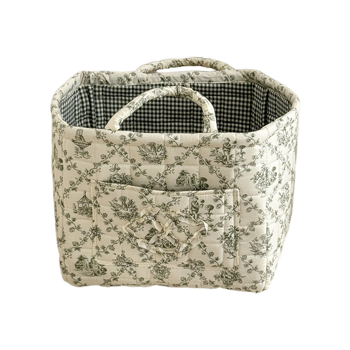 Foldable storage box basket Green flowers 1 each