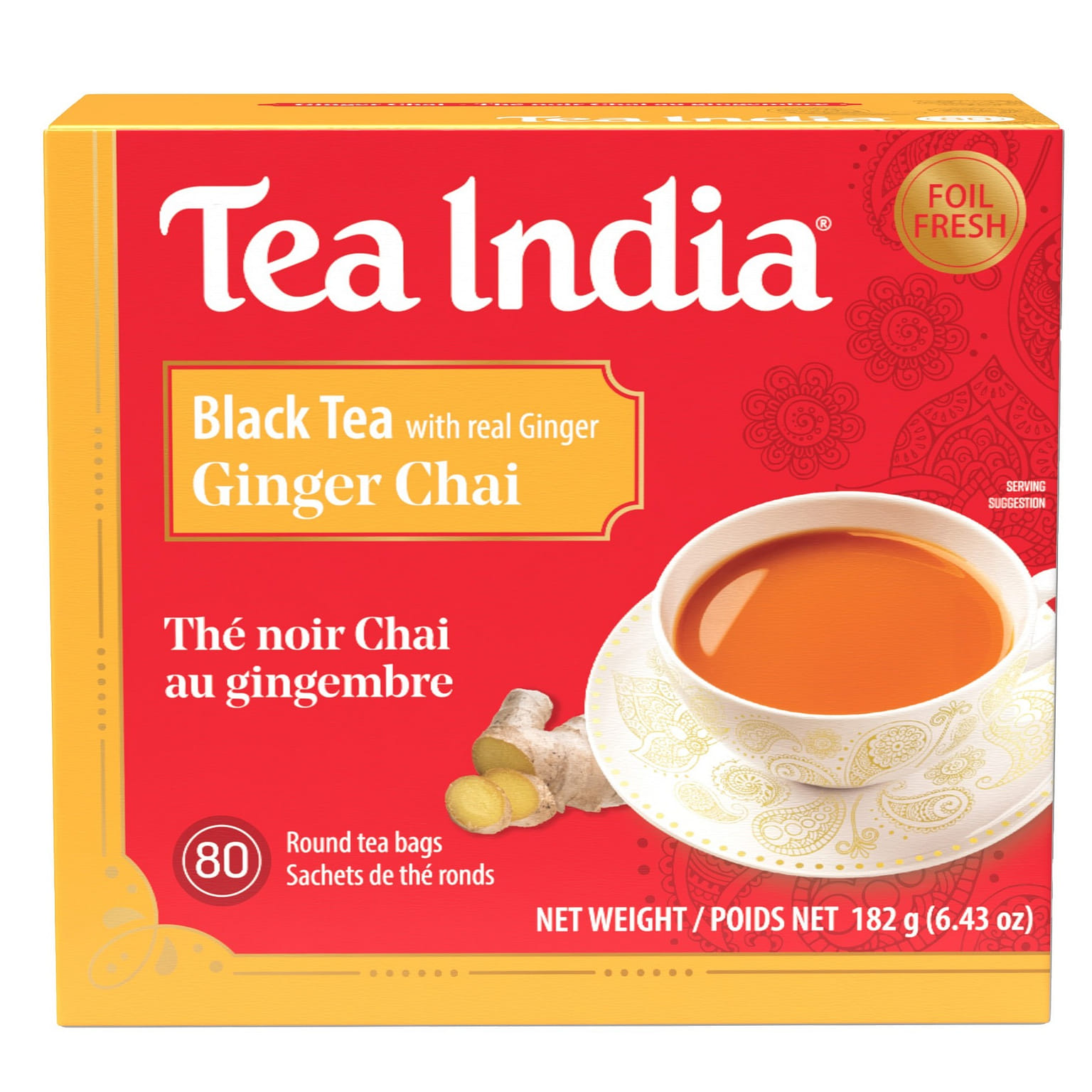 Tea India Ginger Chai Tea Bags 80 count