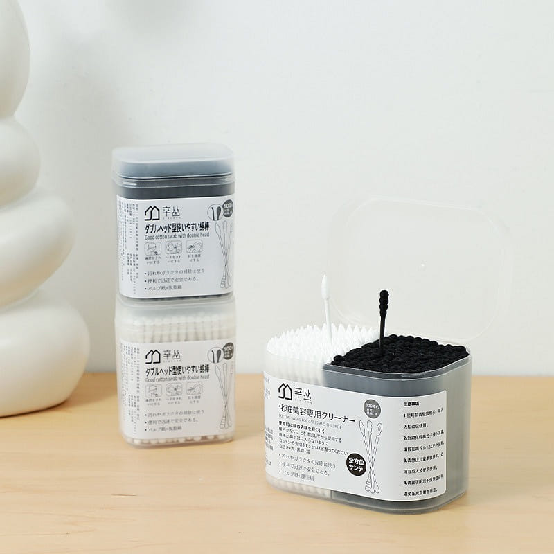 300pcs Comfortable Cotton Swabs, Biodegradable Cotton Buds, Black and White 1 count