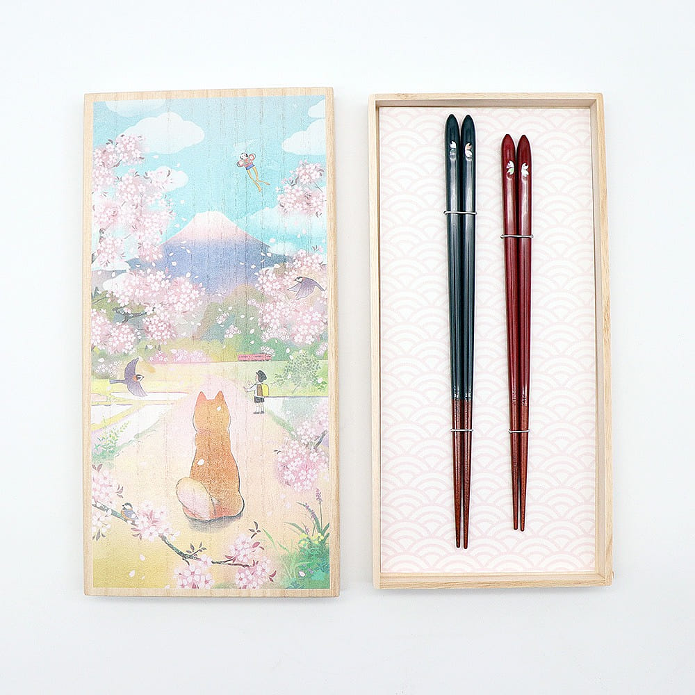 Japanese Chopsticks Box Dog & Cherry blossoms Set 1 개