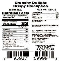 NESTLADY Crunchy Delight Crispy Chickpeas - Protein-Packed, Gluten-Free Snack 200 g