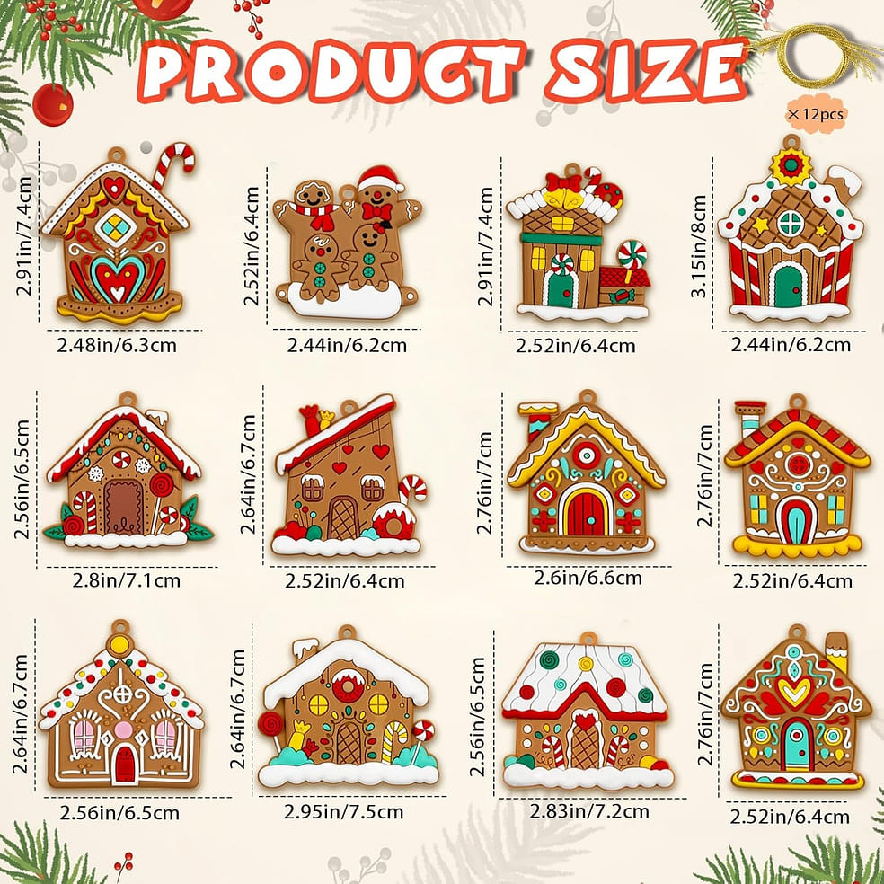 12件姜饼屋圣诞装饰，各式姜饼人偶挂饰- 1 份- Weee!, image size:984x984