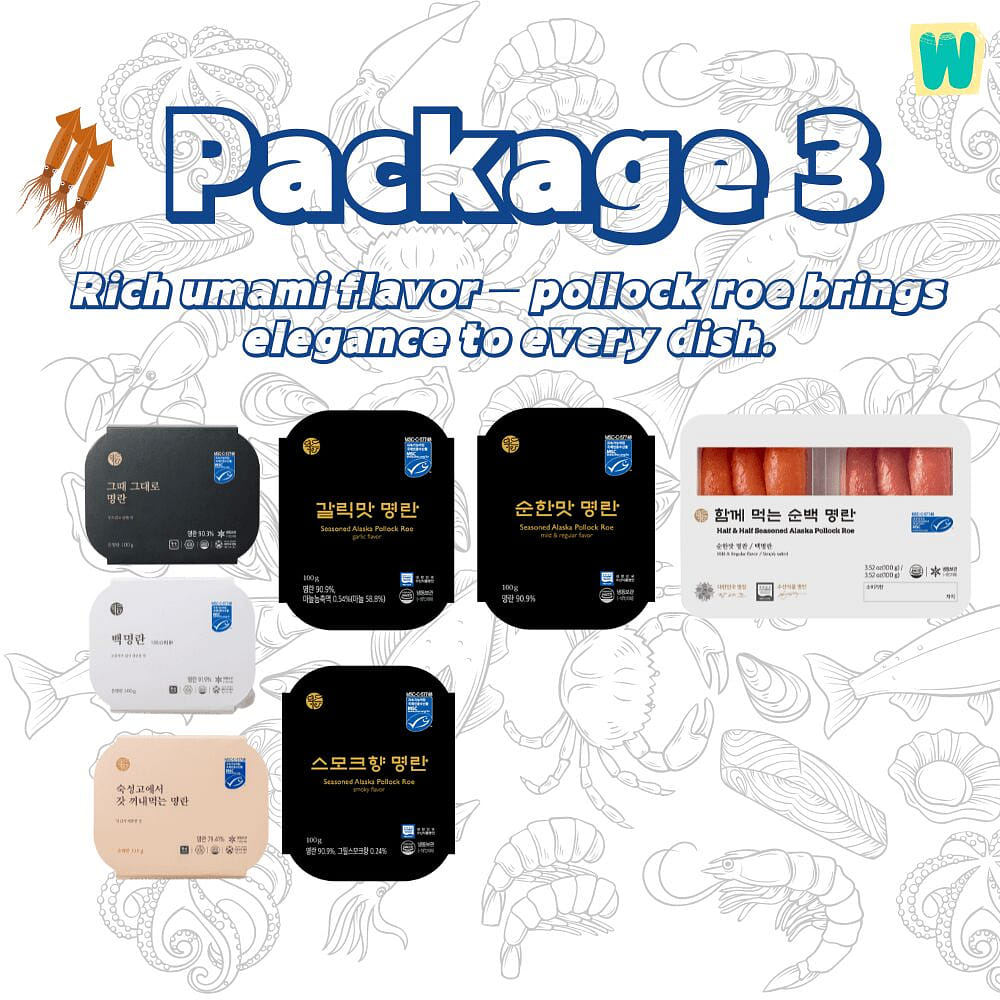 Package 3: 프리미엄 덕화 명란 시그니처 + 맛 명란 시리즈+순백명란 10 개입