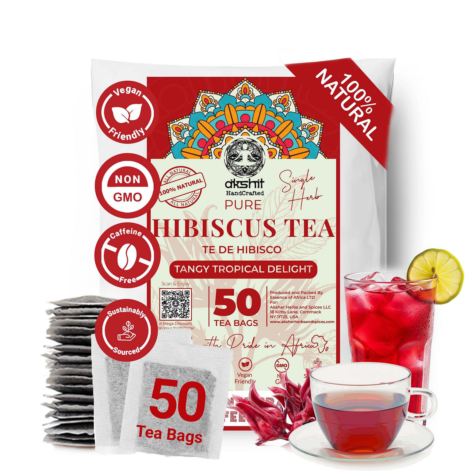 150 Hibiscus Tea Bags, All Natural Herbal Tea 50 count