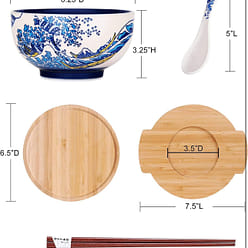 Happy Sales, Japanese Kamameshi Vintage Style Rice Noodle Ramen Bowl with Bamboo 28 oz