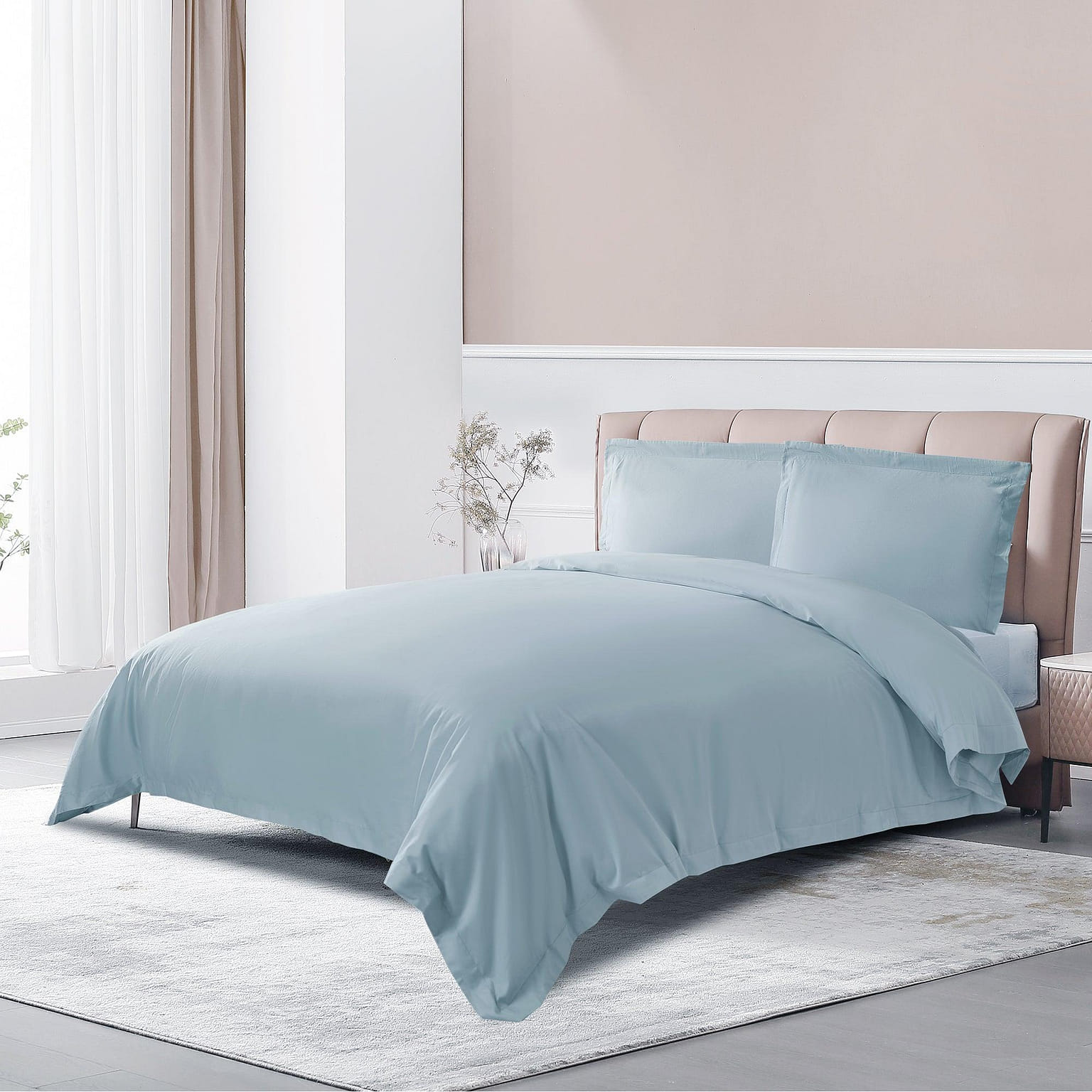 TheCotton&Silk Long-staple Cotton Duvet Cover Set, 3-piece, Misty Blue 0 ปอนด์