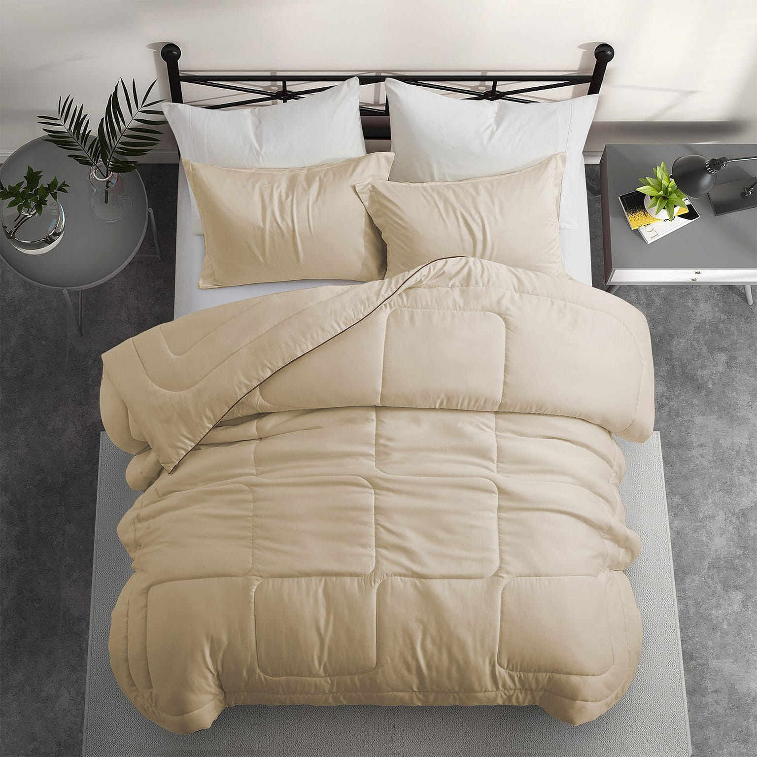 UNIKOME 3PCS Ultra Soft Satin Comforter Sets Bed Blanket Champagne Full/Queen 1 개입