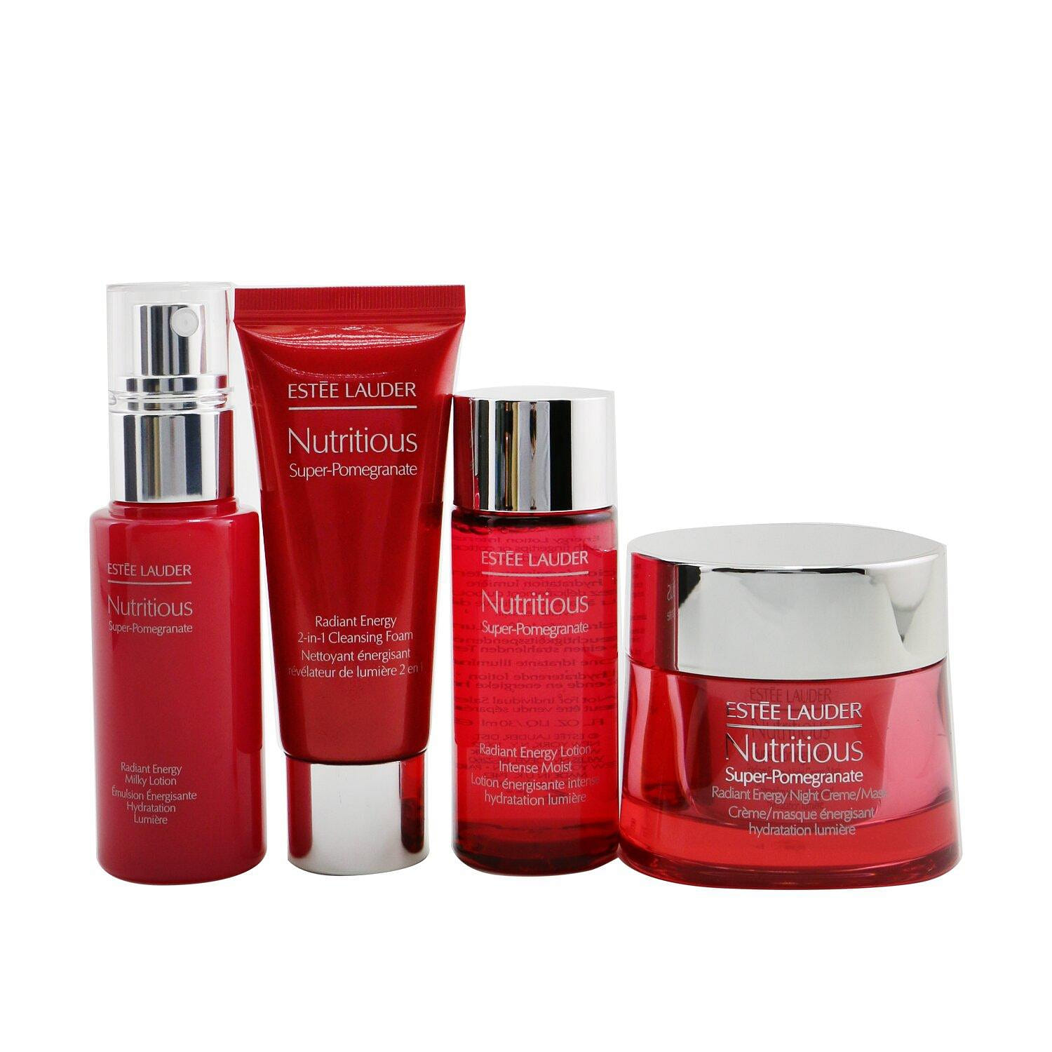 Estee Lauder Nutritious Super-Pomegranate Nourish All Night Set: Night Creme+ Milky Lotion+ Lotion Intense Moist+ Cleansing Form ... 4pcs+2bags 4 개
