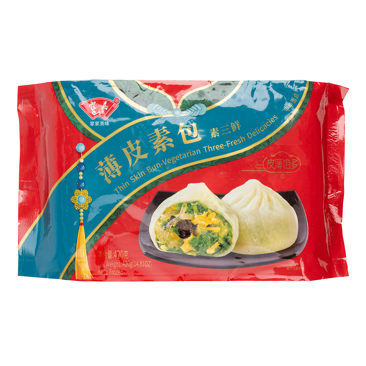 Huojia ซาลาเปาแป้งบาง ไส้ผักสามอย่าง มังสวิรัติ 12 ชิ้น 420 g