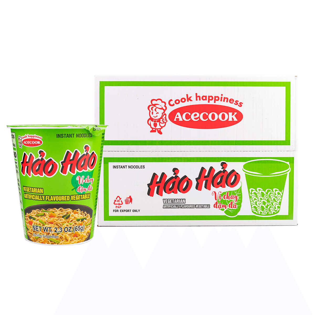 Fideos instantáneos en vaso Hảo Hảo Acecook, sabor vegetal y vegetarianos 2.3 onza(s)*12 paquetes