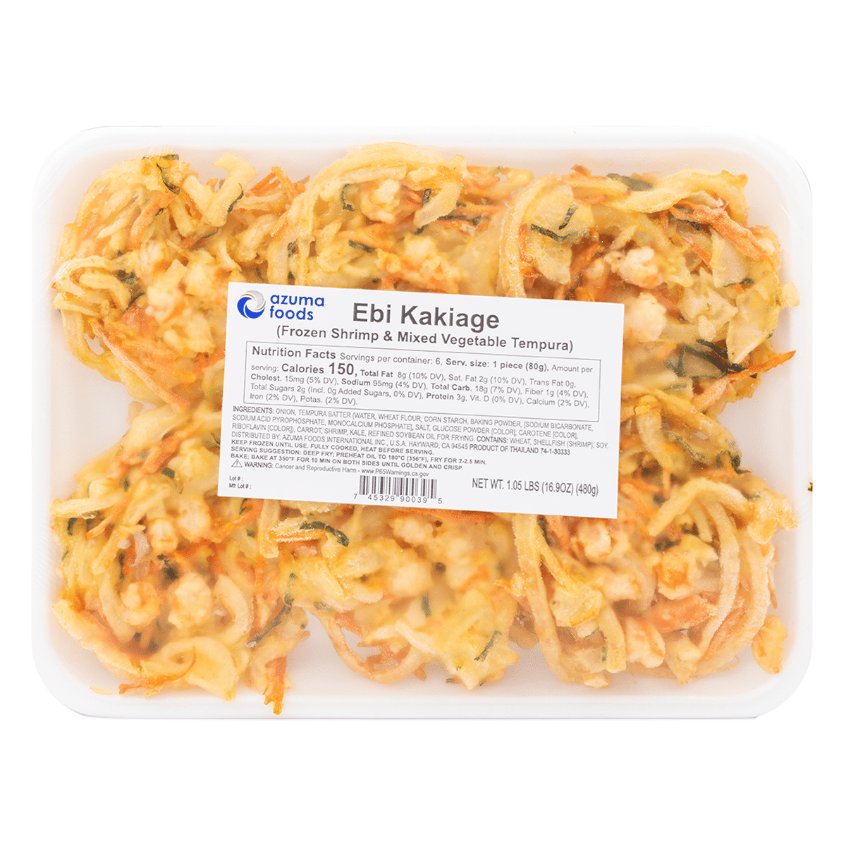 Azuma Food Ebi Kakiage (Japanese Tempura with Shrimp) 6P, Frozen 16.9 oz