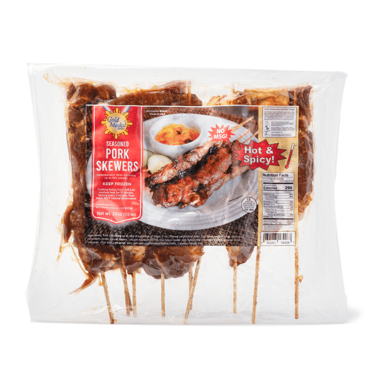 Gold Medal Seasoned Pork Skewers, Hot and Spicy, Frozen 1.13 lb