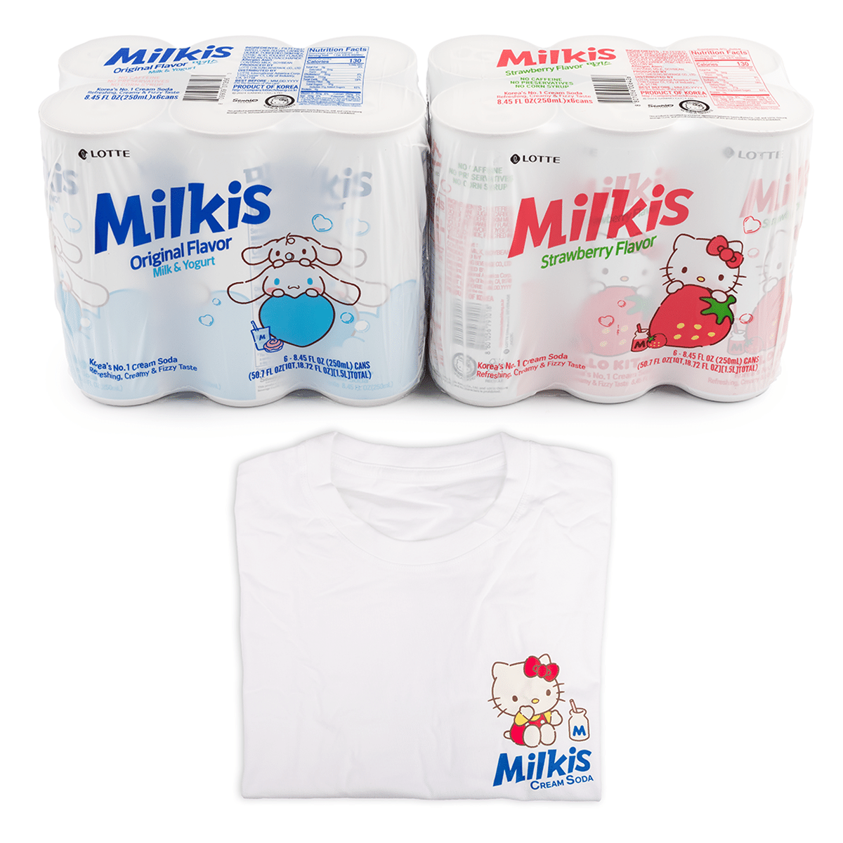 Lotte Milkis Sanrio Variety Pack + T Shirt (Original & Strawberry) 3000 ml
