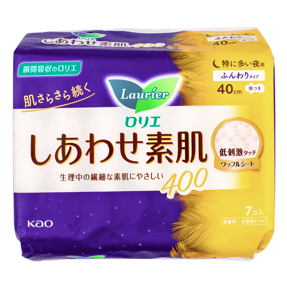 【新品上市】日本【KAO花王】 LAURIER樂而雅 F係列 超長量多超薄棉柔衛生巾 夜用護翼型 40cm 7片入 1 份*16 包