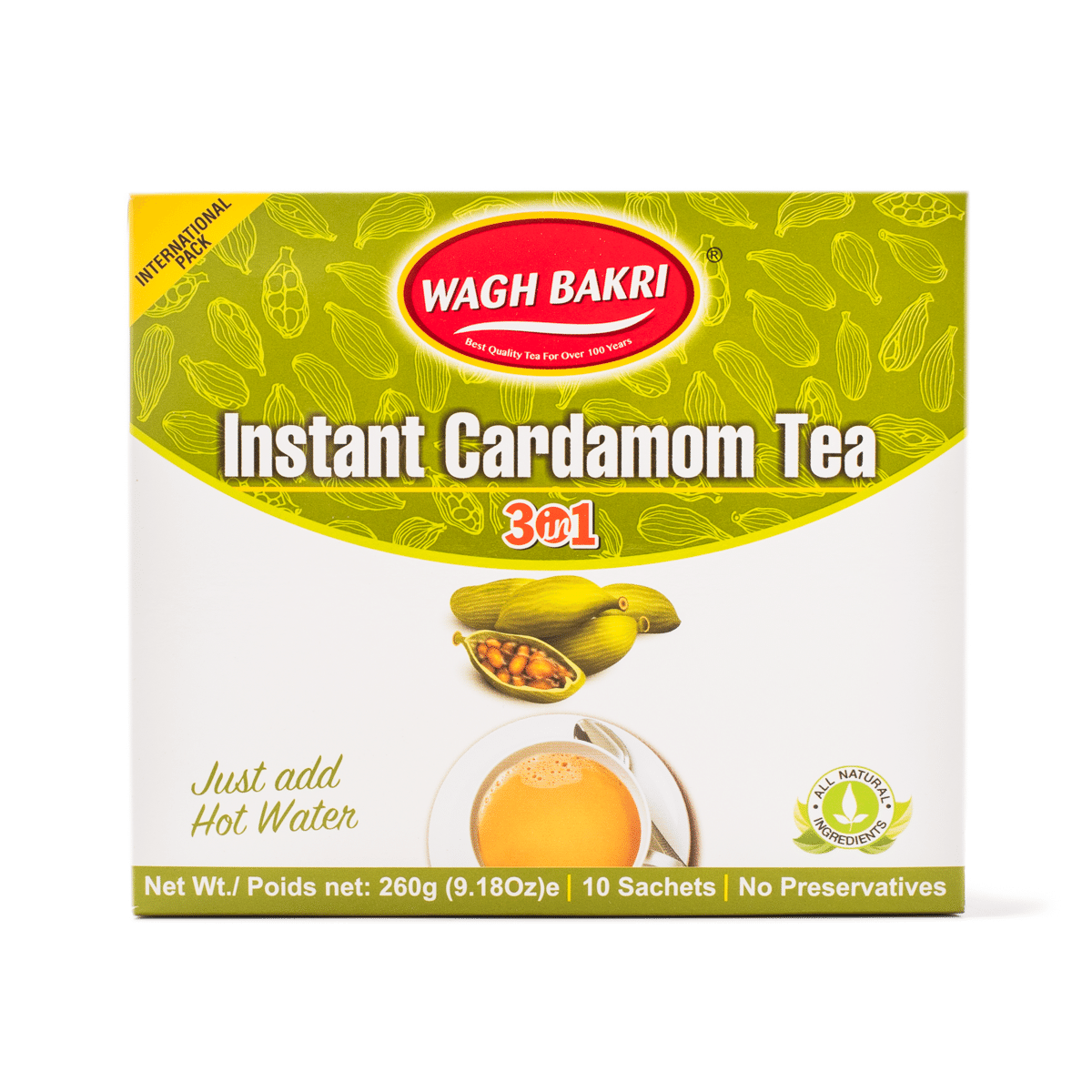 Wagh Bakri Instant Cardamom Tea Premix 0.91 oz*10 pack
