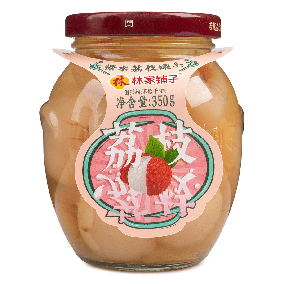 林家铺子 新鲜糖水荔枝罐头(经典玻璃罐) 350 克