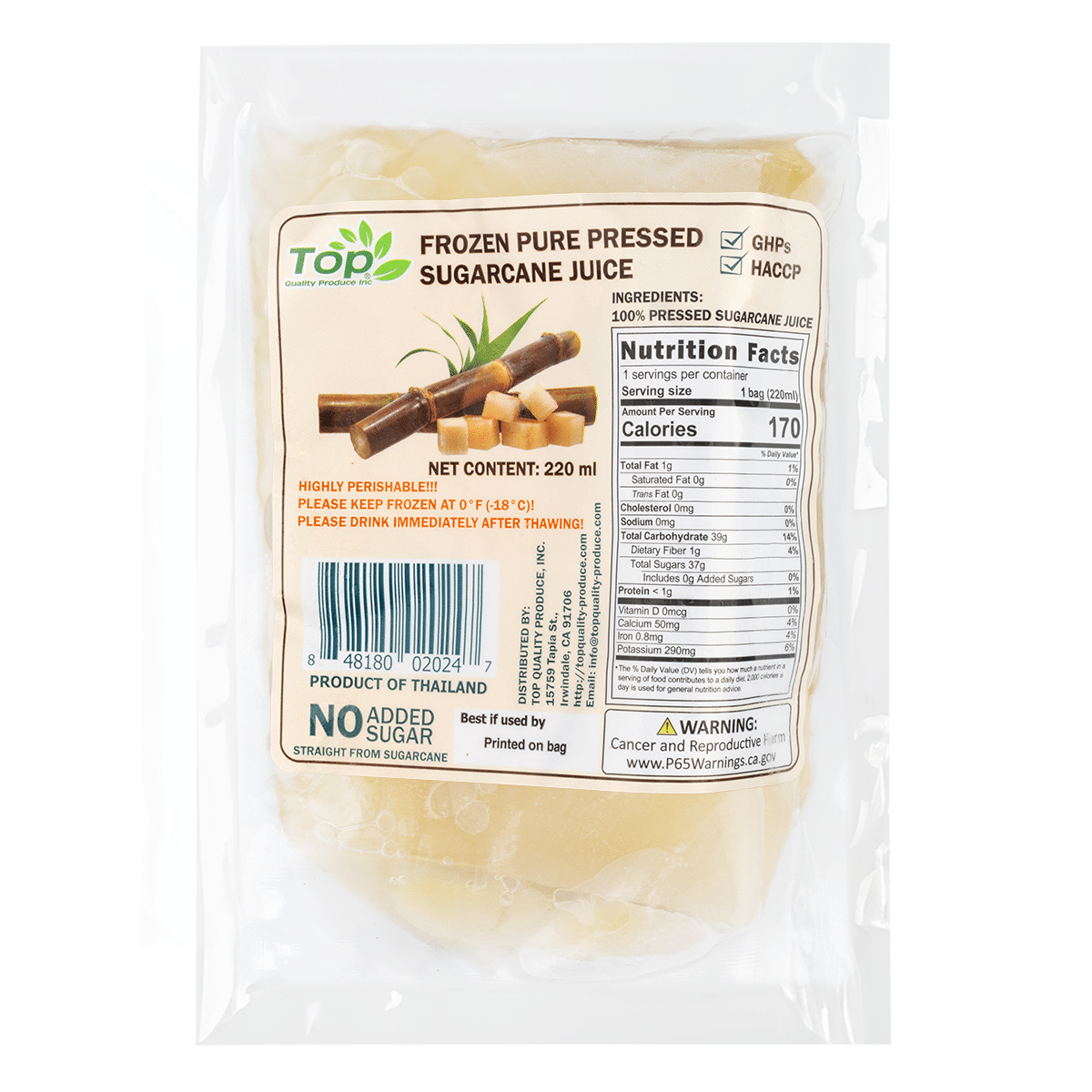 Top Frozen Pure Pressed Sugarcane Juice 220 ml