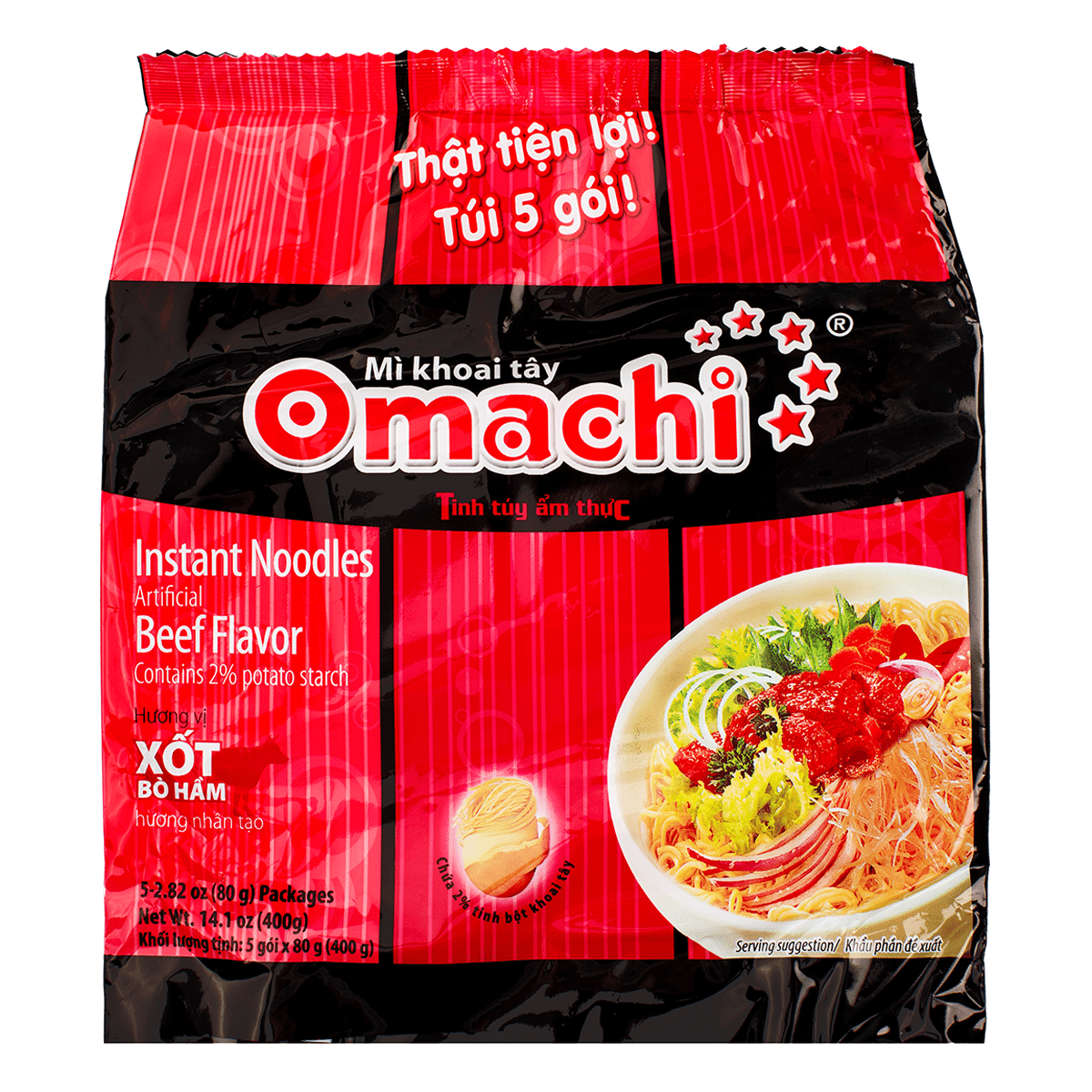 บะหมี่กึ่งสำเร็จรูป Omachi รสเนื้อตุ๋น (โบ โข) 80กรัม*5 2.8 oz*5 pack